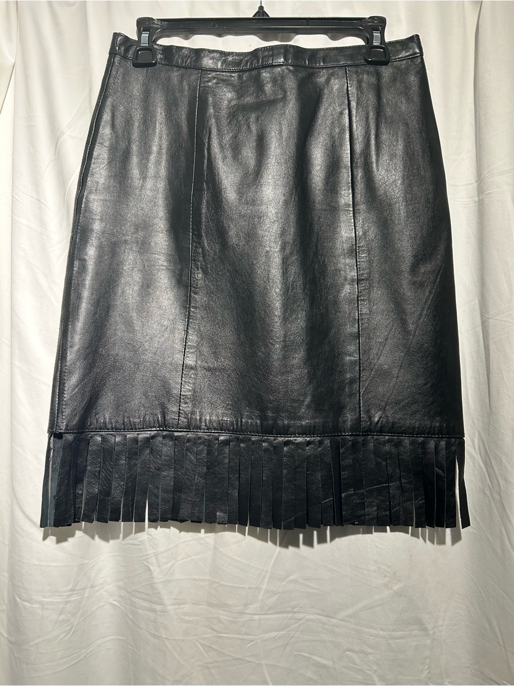 Vintage Leather Dynamics Black Genuine Leather Fringe Skirt 9/10